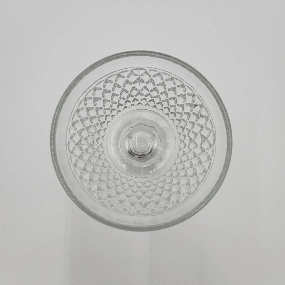 Vintage Clear Pressed Glass Footed Diamond Votive Candle Holder 3.25in